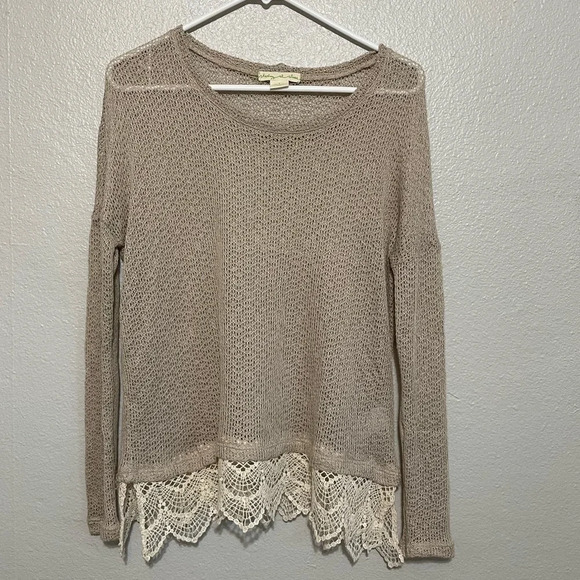 Staring at Stars Tops - Urban Outfitters Crochet Lace Trim Long Sleeve​​​
